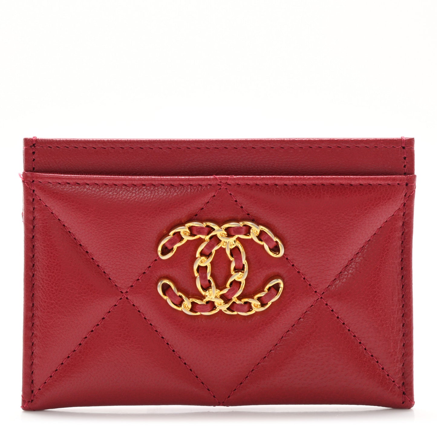 Shiny Goatskin Quilted Chanel 19 Card Holder