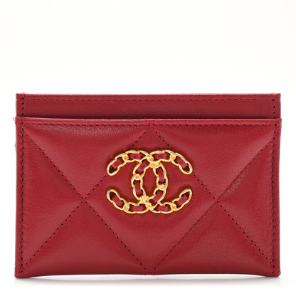 Chanel Shiny Goatskin Quilted Chanel 19 Card Holder 1 of 9