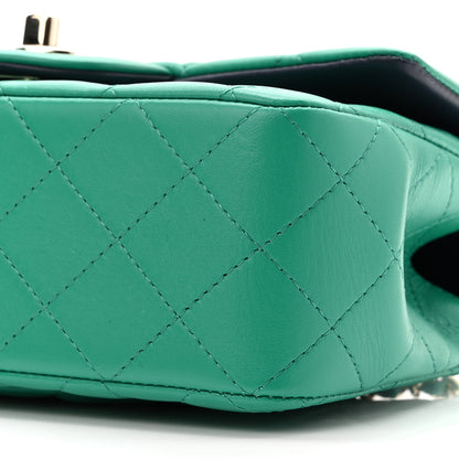 Chanel Lambskin Quilted Bi-Color Mini Top Handle Rectangular Flap Green Dark Blue 10 of 11