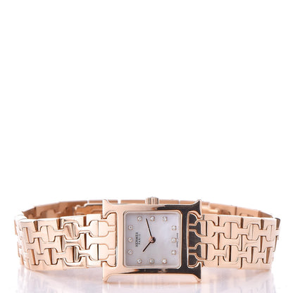 Hermes 18K Rose Gold Diamond Mother of Pearl 17.2mm Heure H Hour Quartz Watch 3 of 6