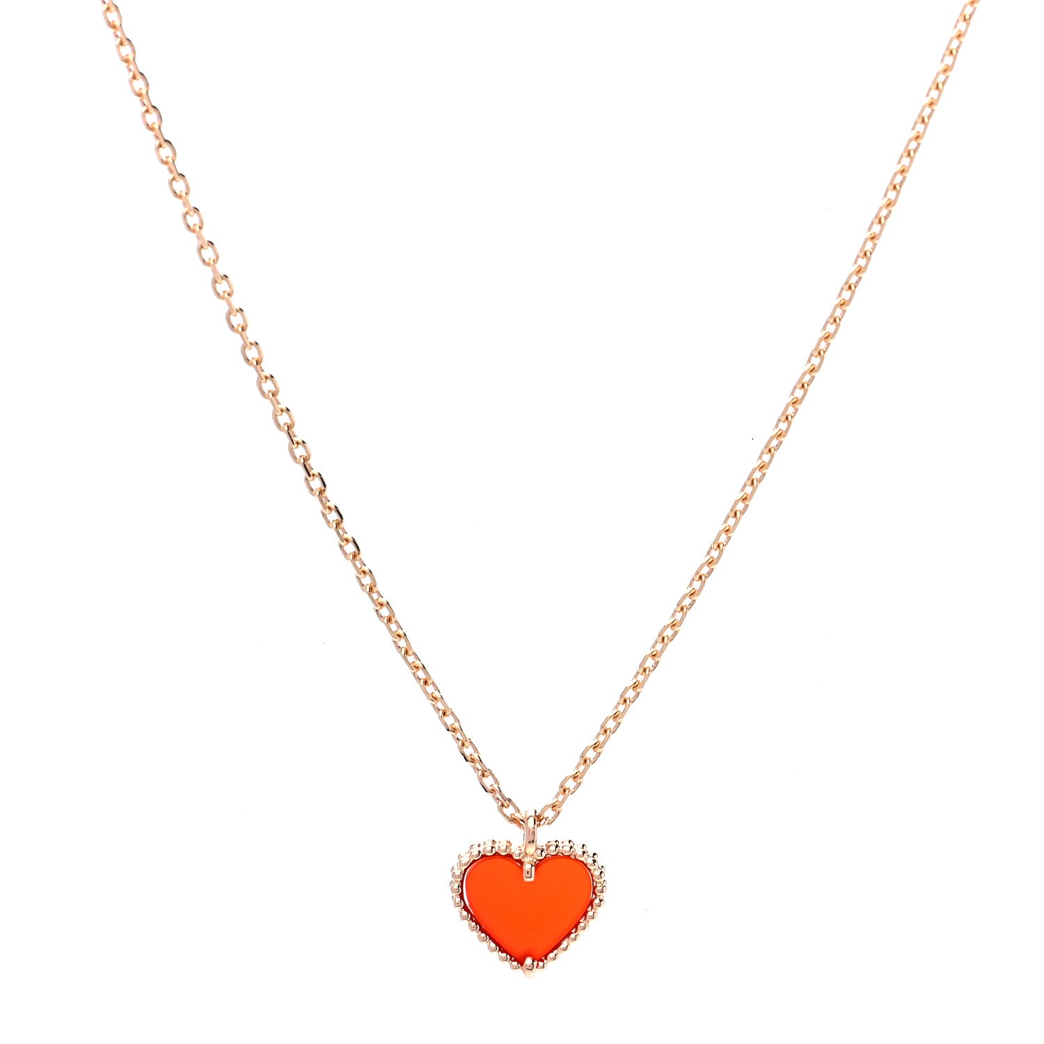 Van Cleef & Arpels 18K Rose Gold Carnelian Sweet Alhambra Heart Pendant Necklace 1 of 5