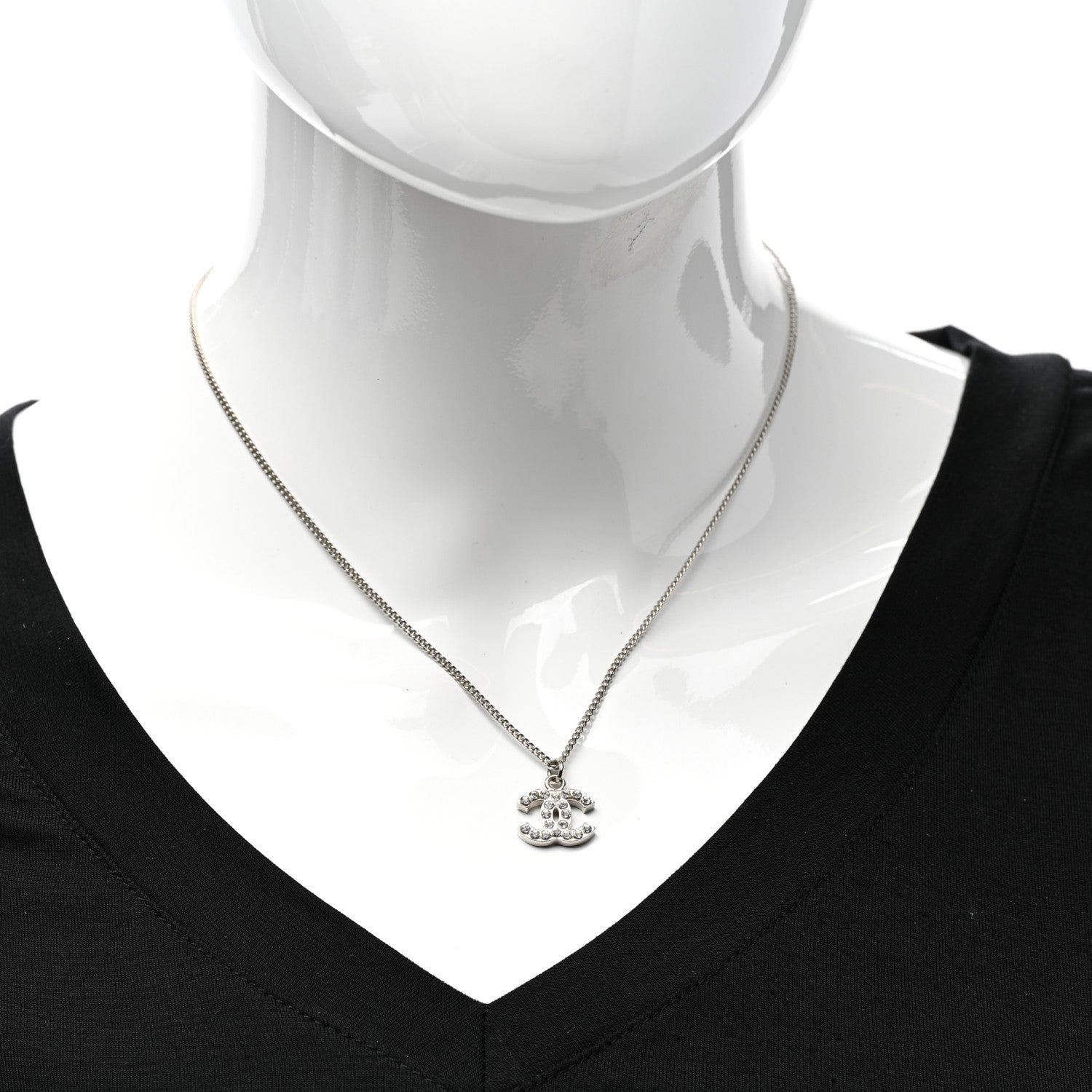 Chanel Crystal Timeless CC Necklace Silver 2 of 6