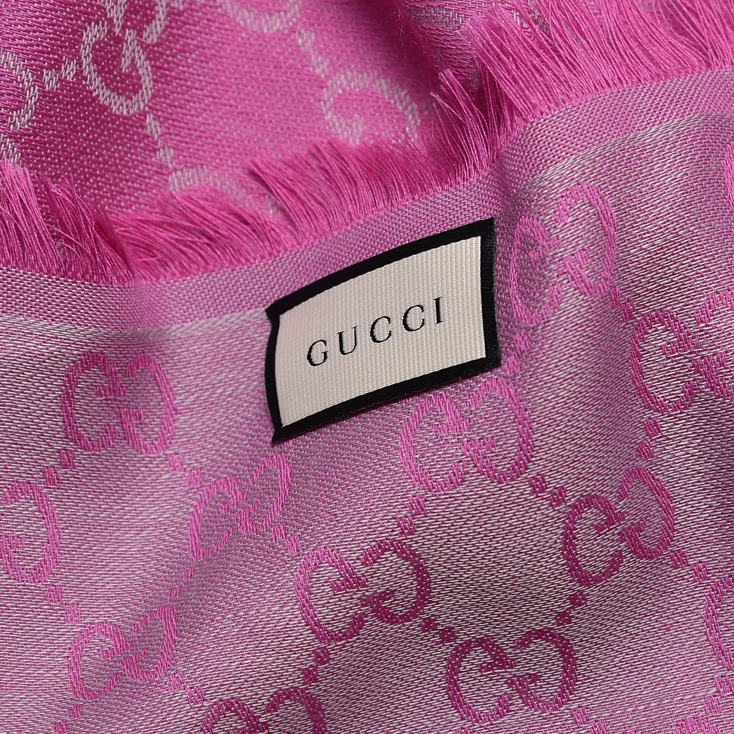 Gucci Wool Silk Monogram GGWeb Fringe Shawl Pink 3 of 4