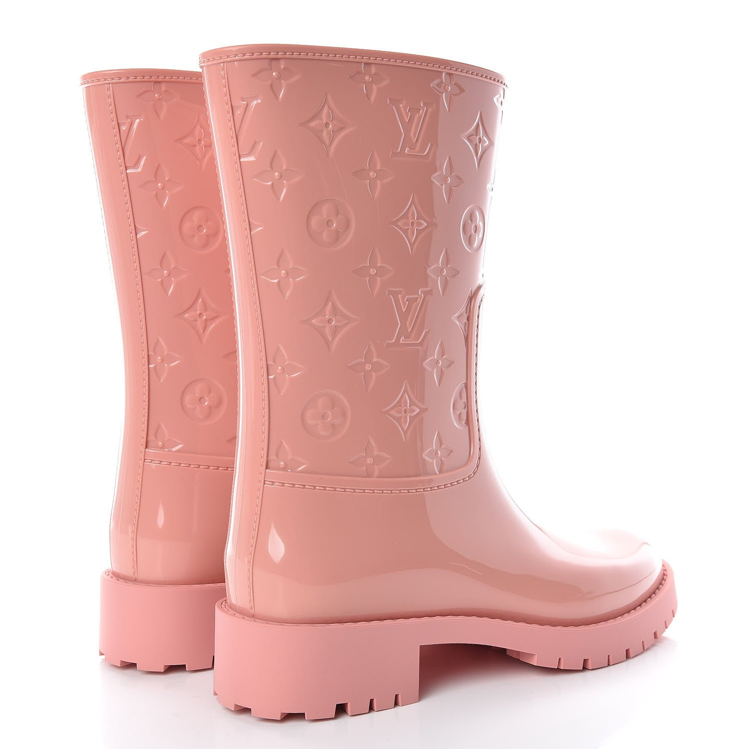 LOUIS VUITTON ピンクラバー　レイン　ブーツ Louis Vuitton Rubber Embossed Monogram Drops Flat Half Boots 39