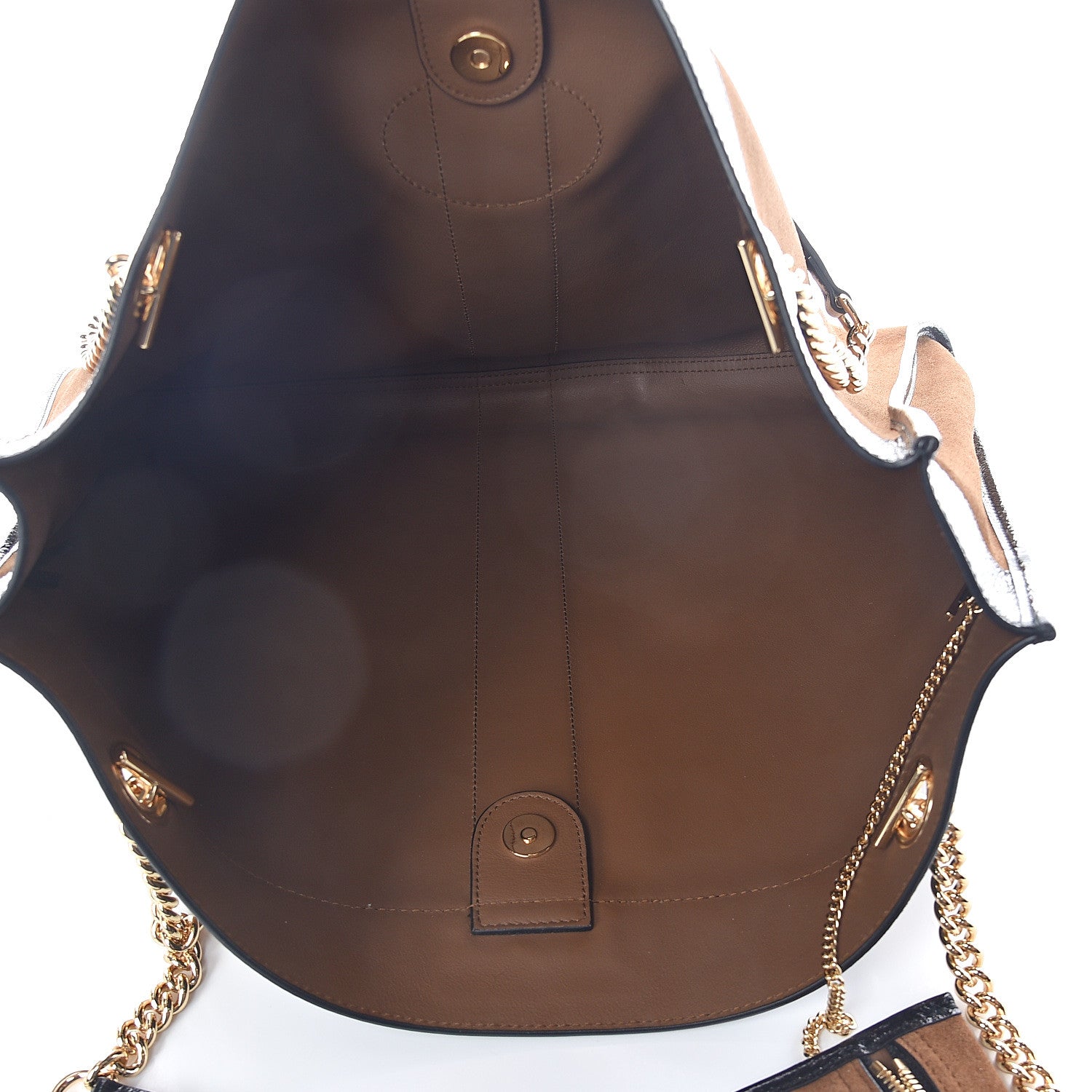 Gucci Suede Patent Large Rajah Chain Tote Nocciola Black 5 of 10