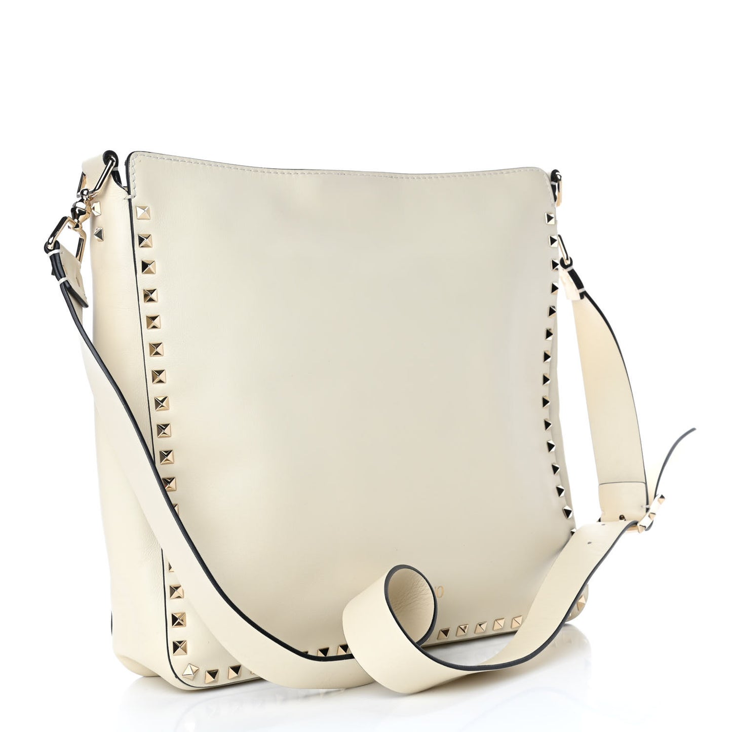 Vitello Large Rockstud All Over Flip-Lock Messenger Bag Light Ivory