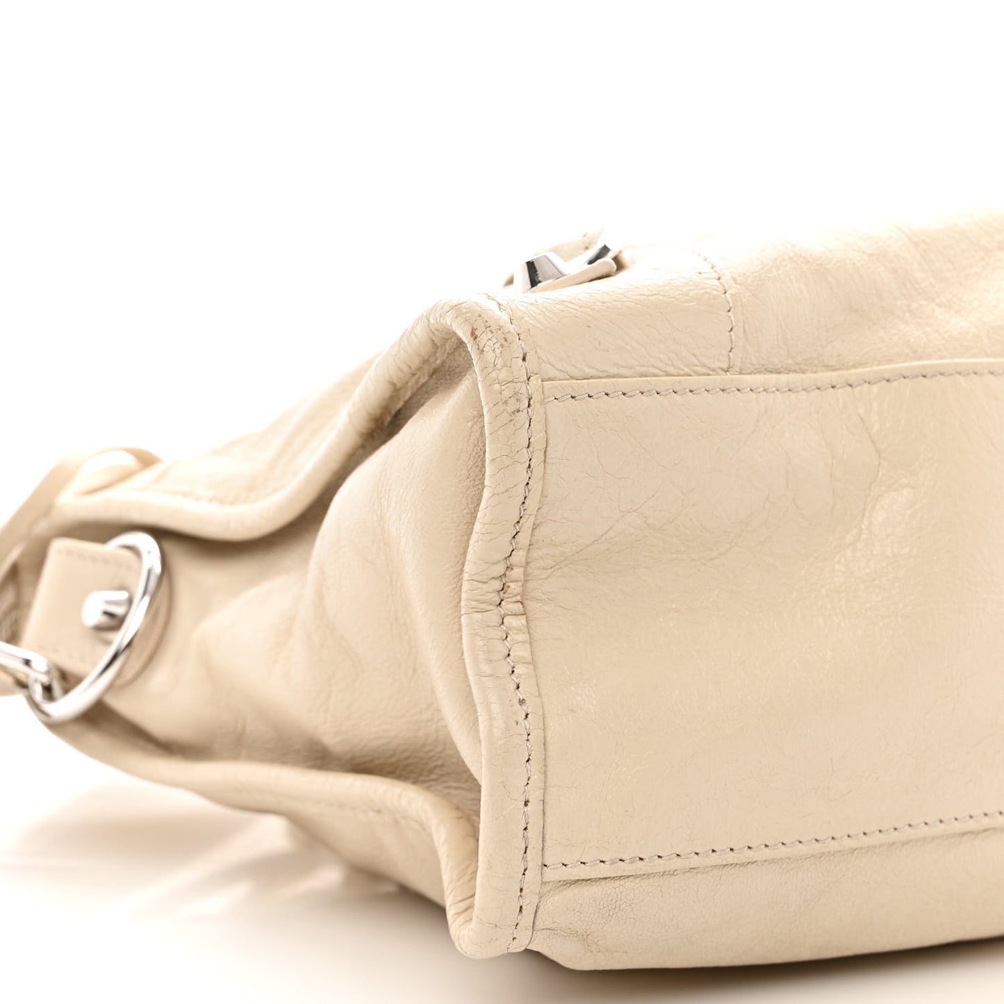 Agneau Classic Silver Hardware S City Logo Strap Light Beige Black