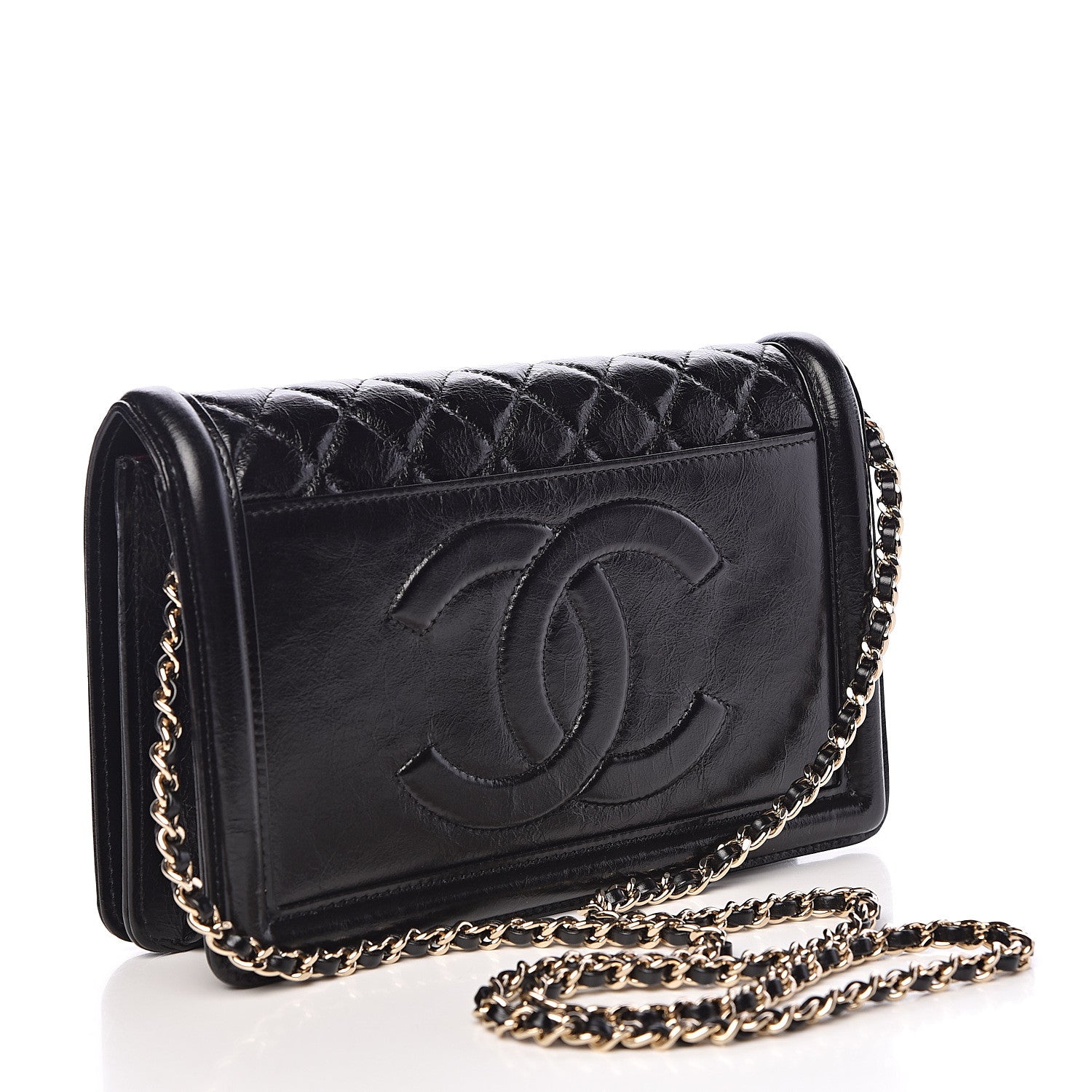 Chanel Glazed Crackled Calfskin Wallet On Chain WOC Black 3 of 11