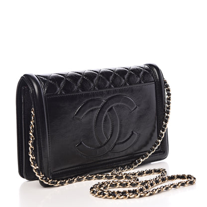 Chanel Glazed Crackled Calfskin Wallet On Chain WOC Black 3 of 11