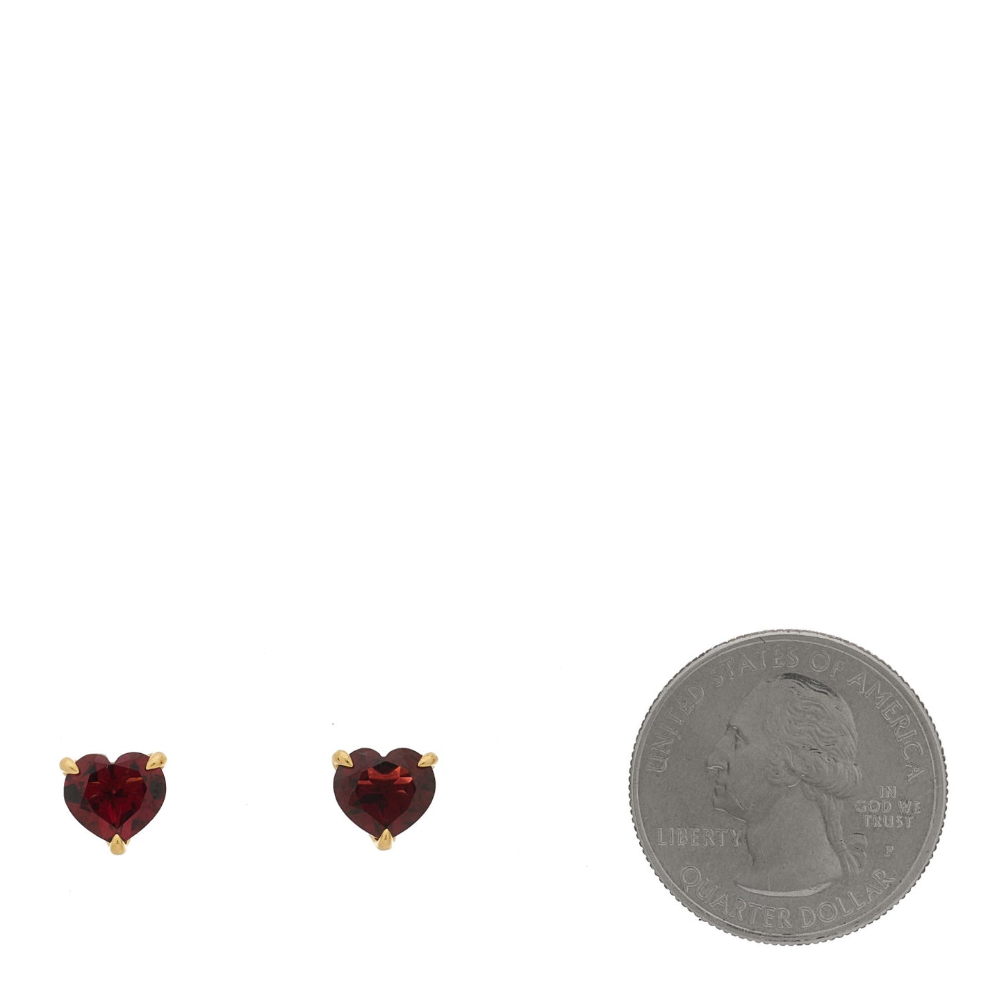 18K Yellow Gold Garnet Heart Stud Earrings
