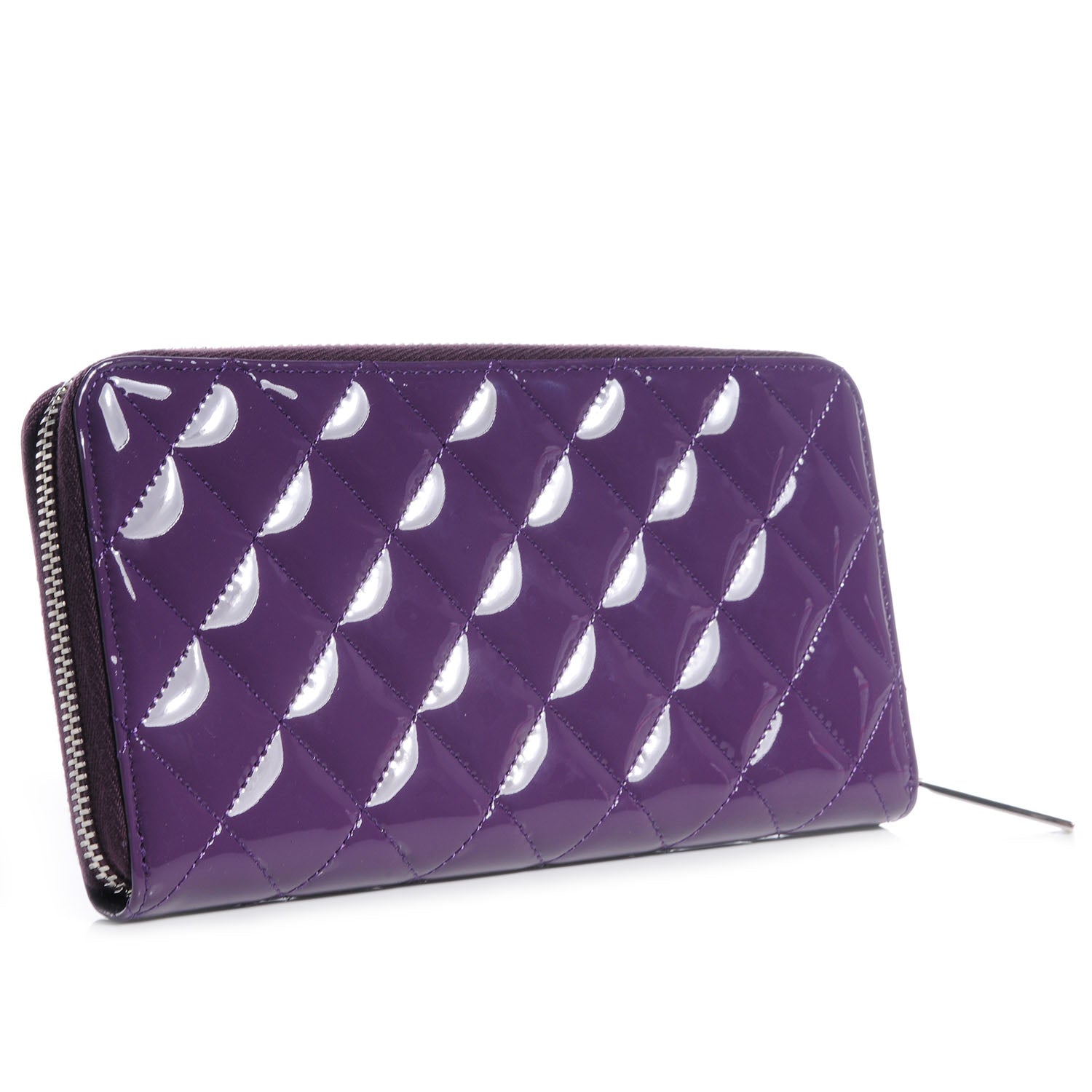 Chanel Patent Quilted Brilliant Zip Around Wallet Purple 3 of 9