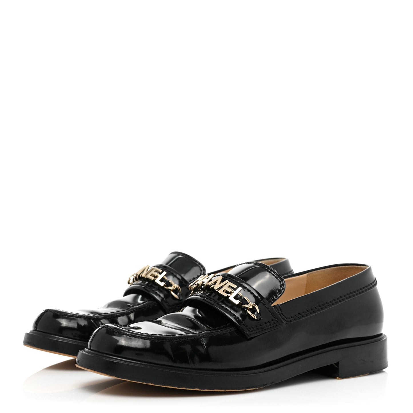 Shiny Calfskin Logo Loafers 38 Black
