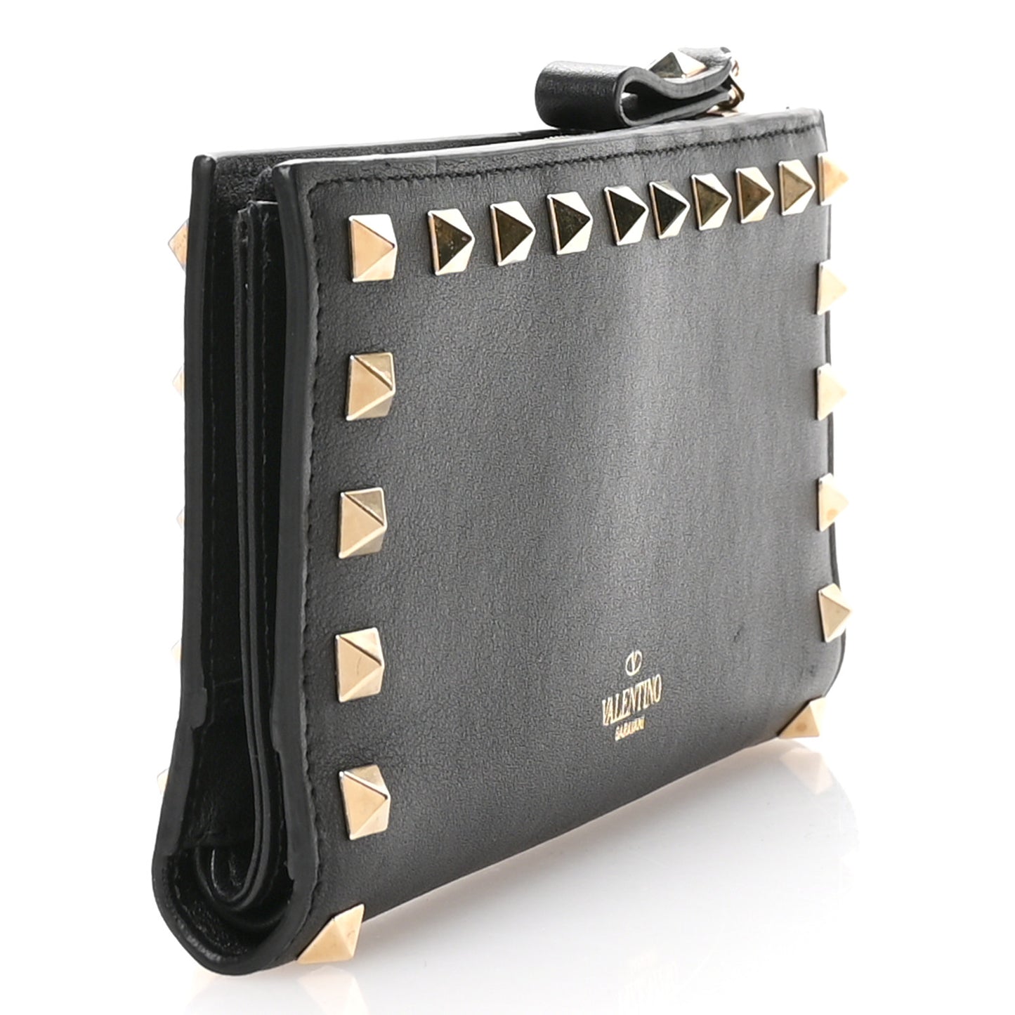 Calfskin Rockstud Continental Wallet Black