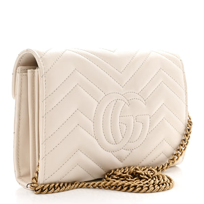 Gucci Calfskin Matelasse GG Marmont Chain Wallet Mystic White 3 of 11
