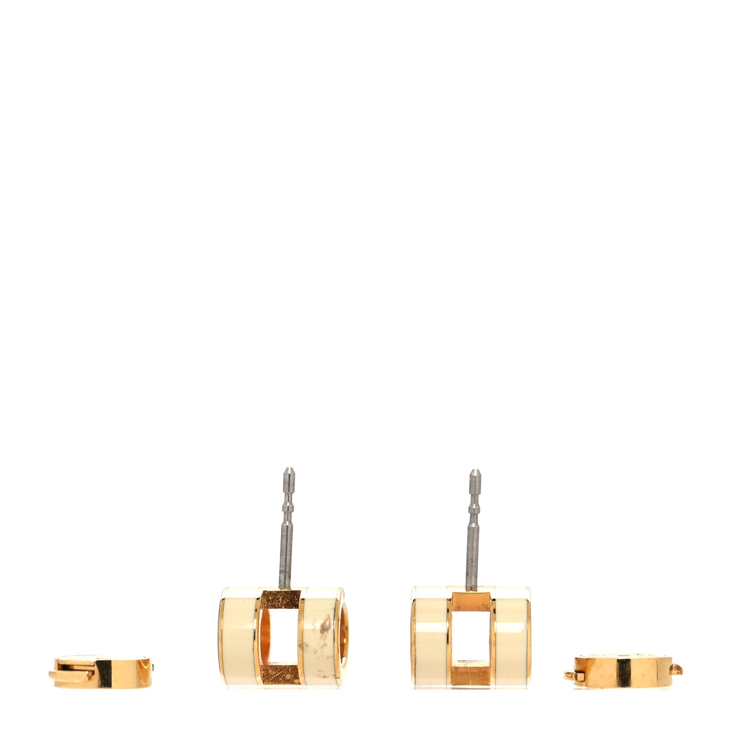 Hermes Gold Lacquered Mini Pop H Earrings White 3 of 5