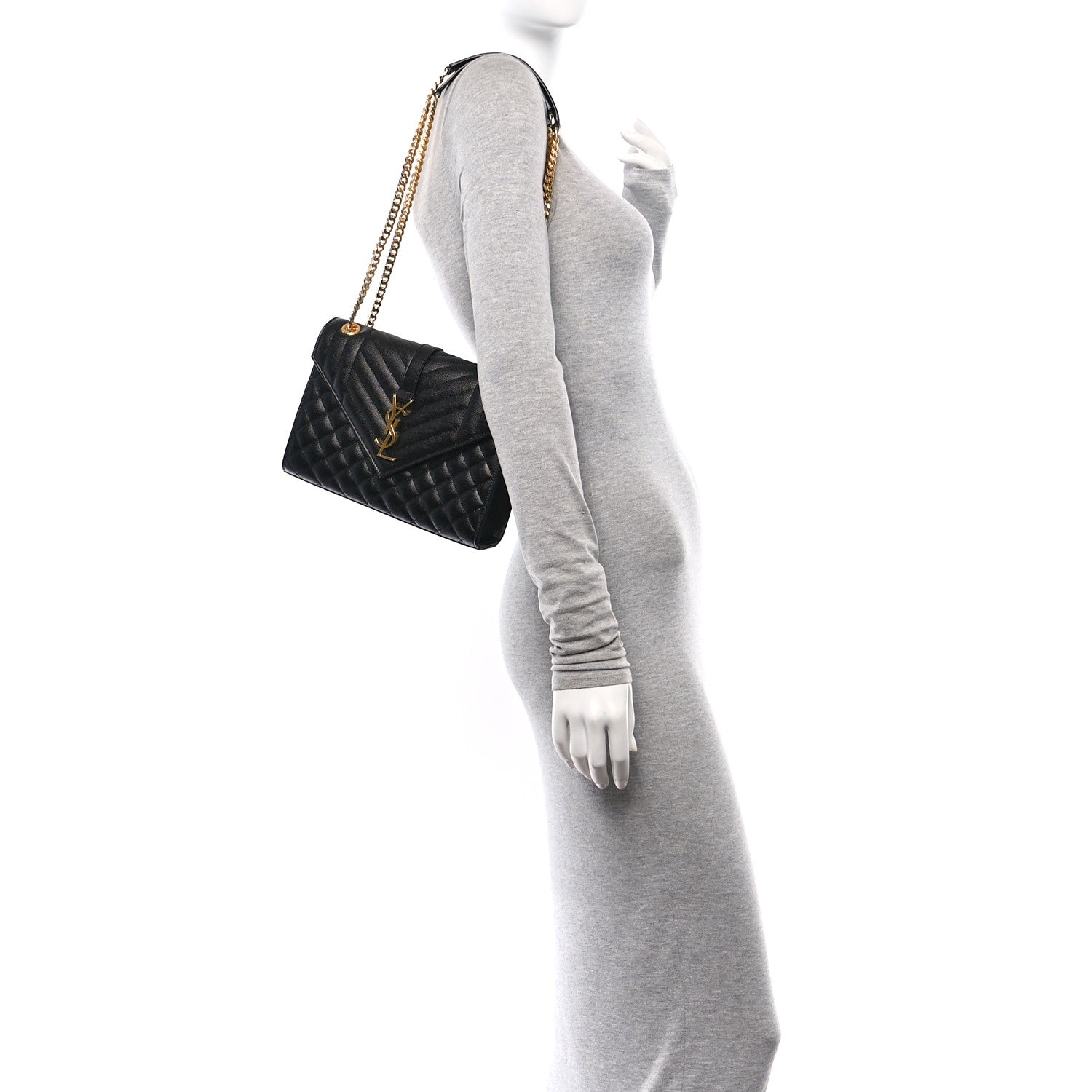 Saint Laurent Grain De Poudre Textured Mixed Matelasse Triquilt Medium Monogram Satchel Black 2 of 11