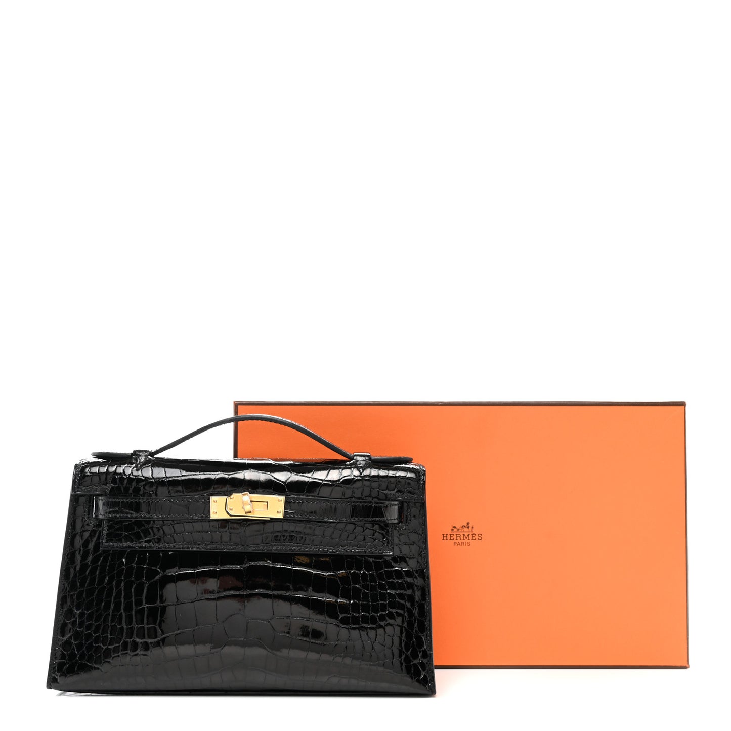 Shiny Alligator Kelly Pochette Black
