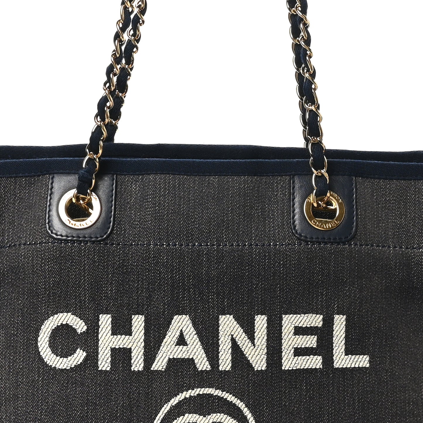 Lurex Canvas Small Deauville Tote Navy Blue Gold