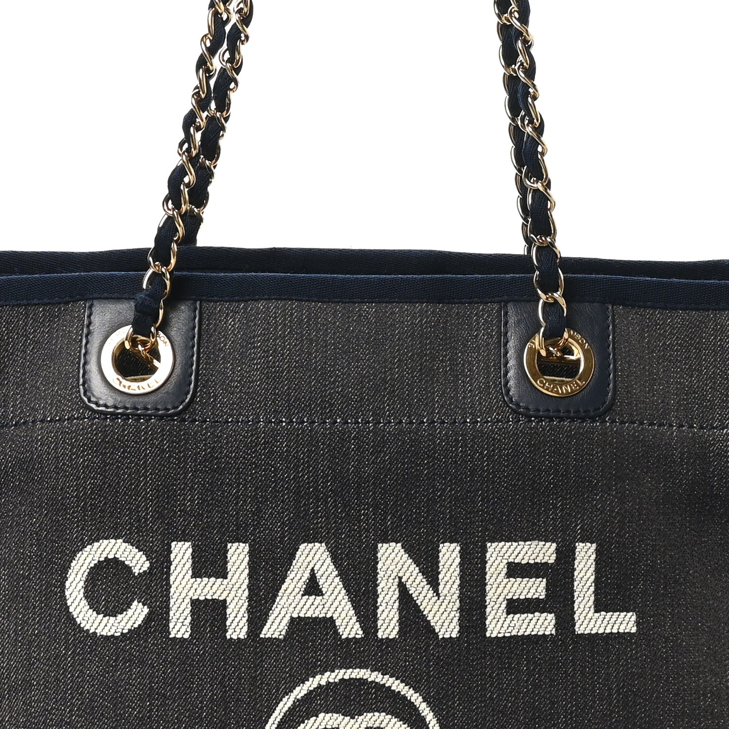 Chanel Lurex Canvas Small Deauville Tote Navy Blue Gold 8 of 11