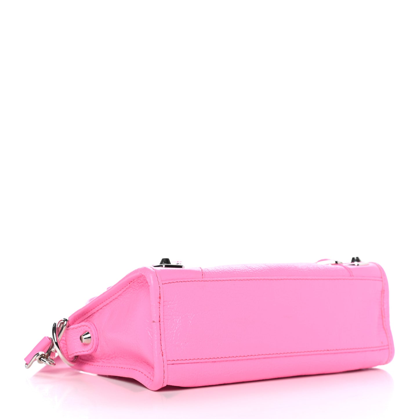 Shiny Goatskin Silver Metallic Edge Hardware Mini City Acid Pink