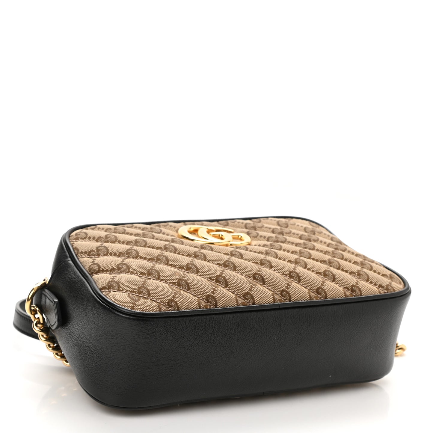 Monogram Matelasse Diagonal Small GG Marmont Chain Shoulder Bag Beige Black