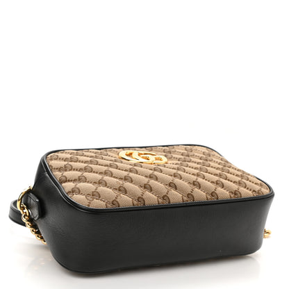 Gucci Monogram Matelasse Diagonal Small GG Marmont Chain Shoulder Bag Beige Black 4 of 10
