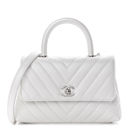 Chanel Iridescent Caviar Chevron Quilted Mini Coco Handle Flap White 1 of 11