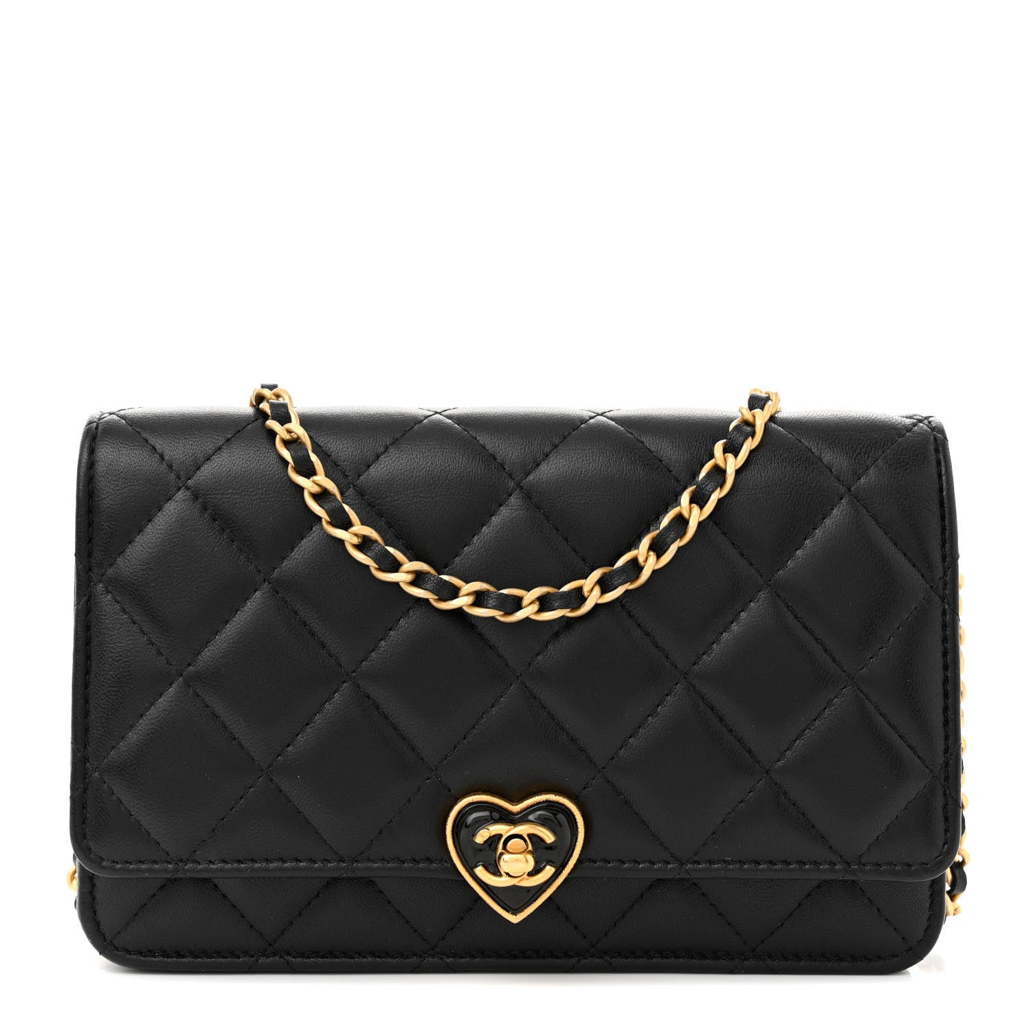 Chanel Lambskin Plexiglass Quilted Coco Love Wallet On Chain WOC Black 1 of 12