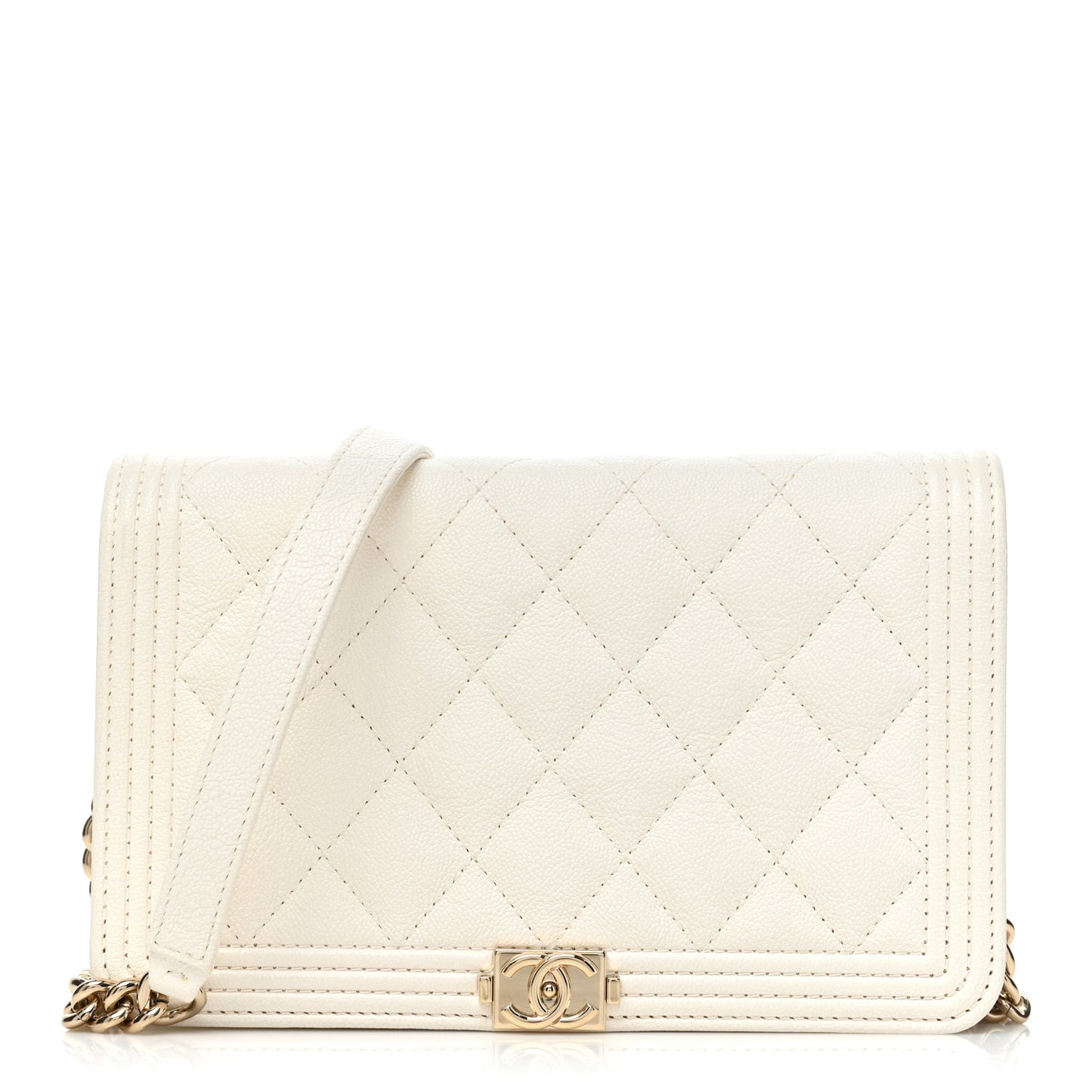 Caviar Quilted Boy Wallet On Chain WOC White