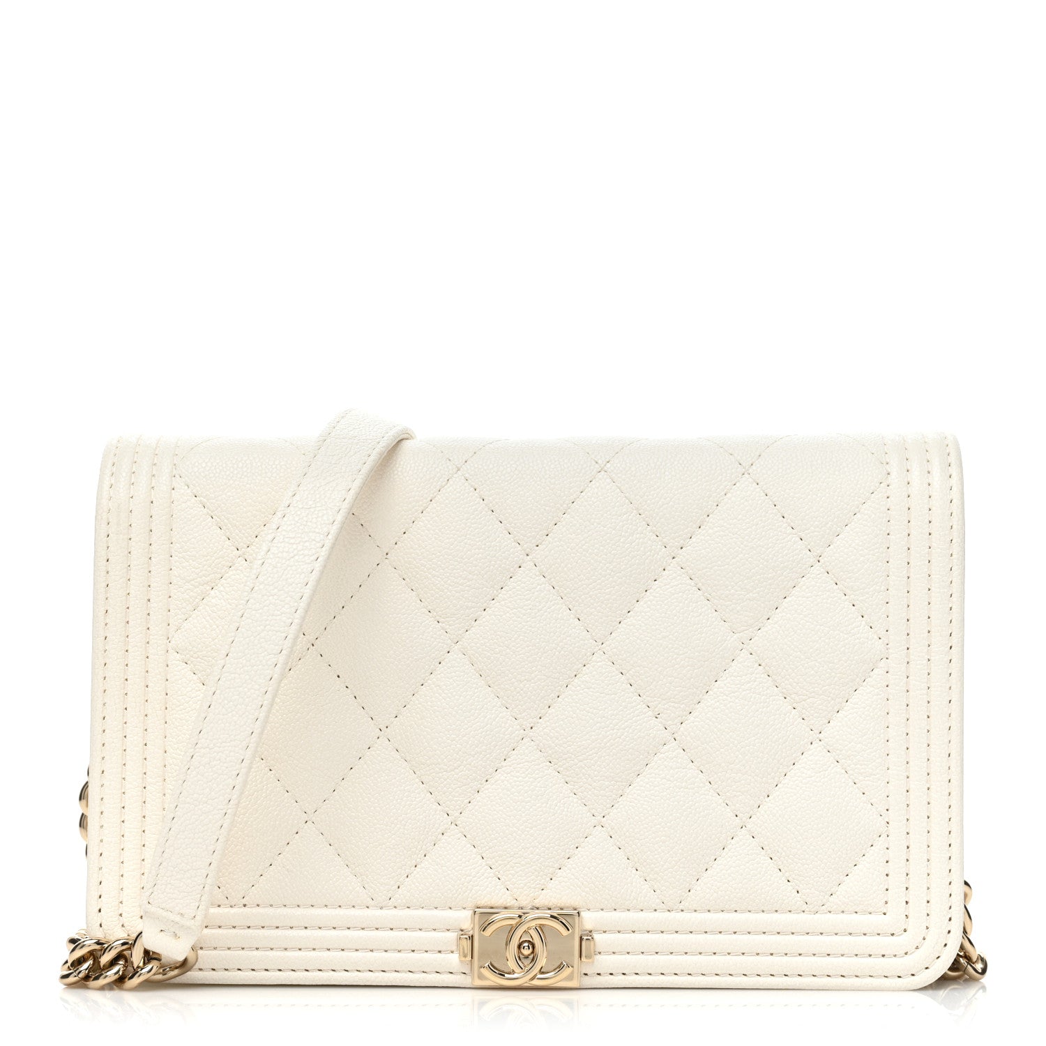 Chanel Caviar Quilted Boy Wallet On Chain WOC White 1 of 10