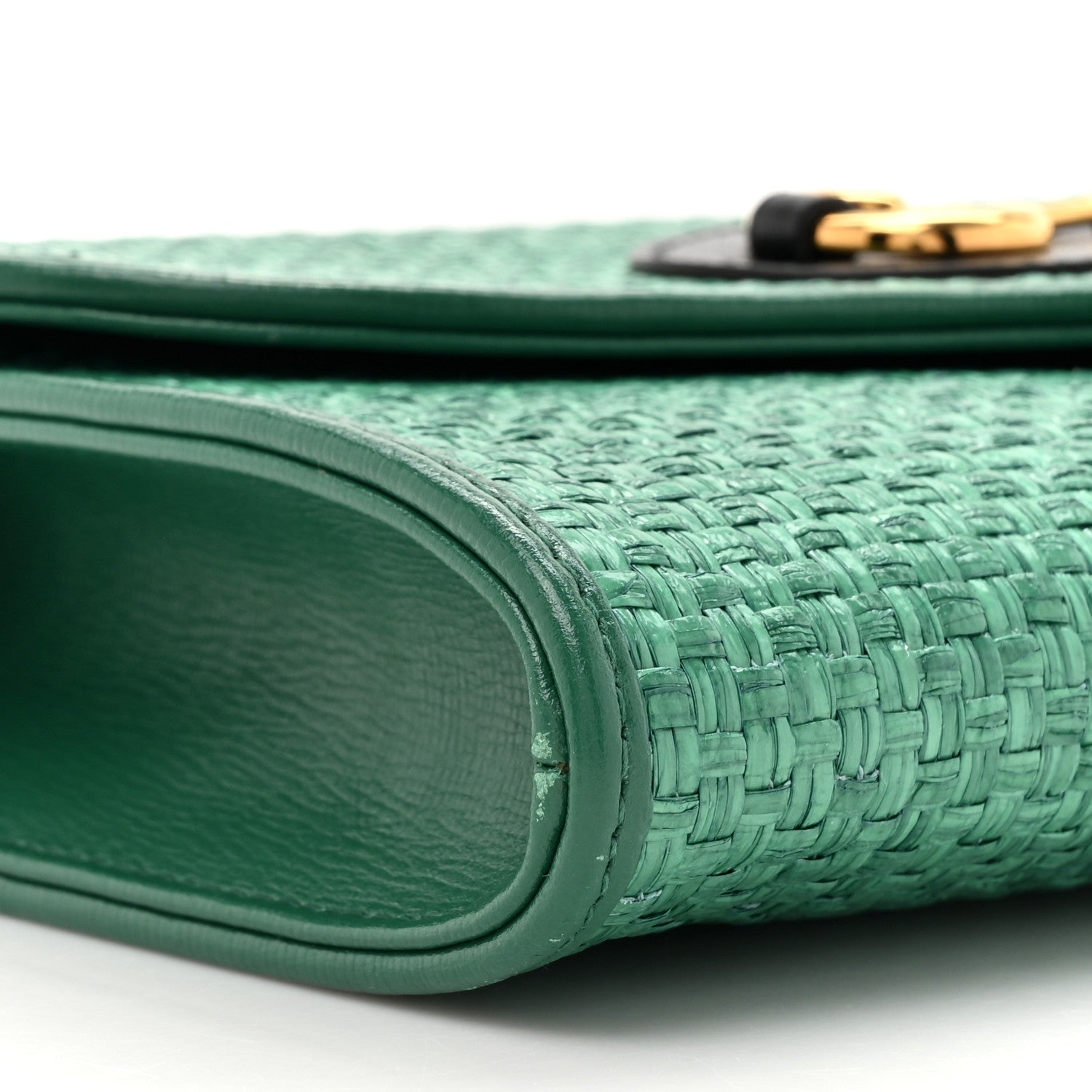 Gucci Straw Azalea Calfskin Mini Horsebit 1955 Chain Shoulder Bag Green Black 10 of 11