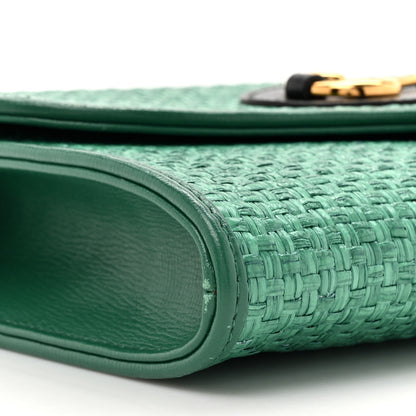 Gucci Straw Azalea Calfskin Mini Horsebit 1955 Chain Shoulder Bag Green Black 10 of 11