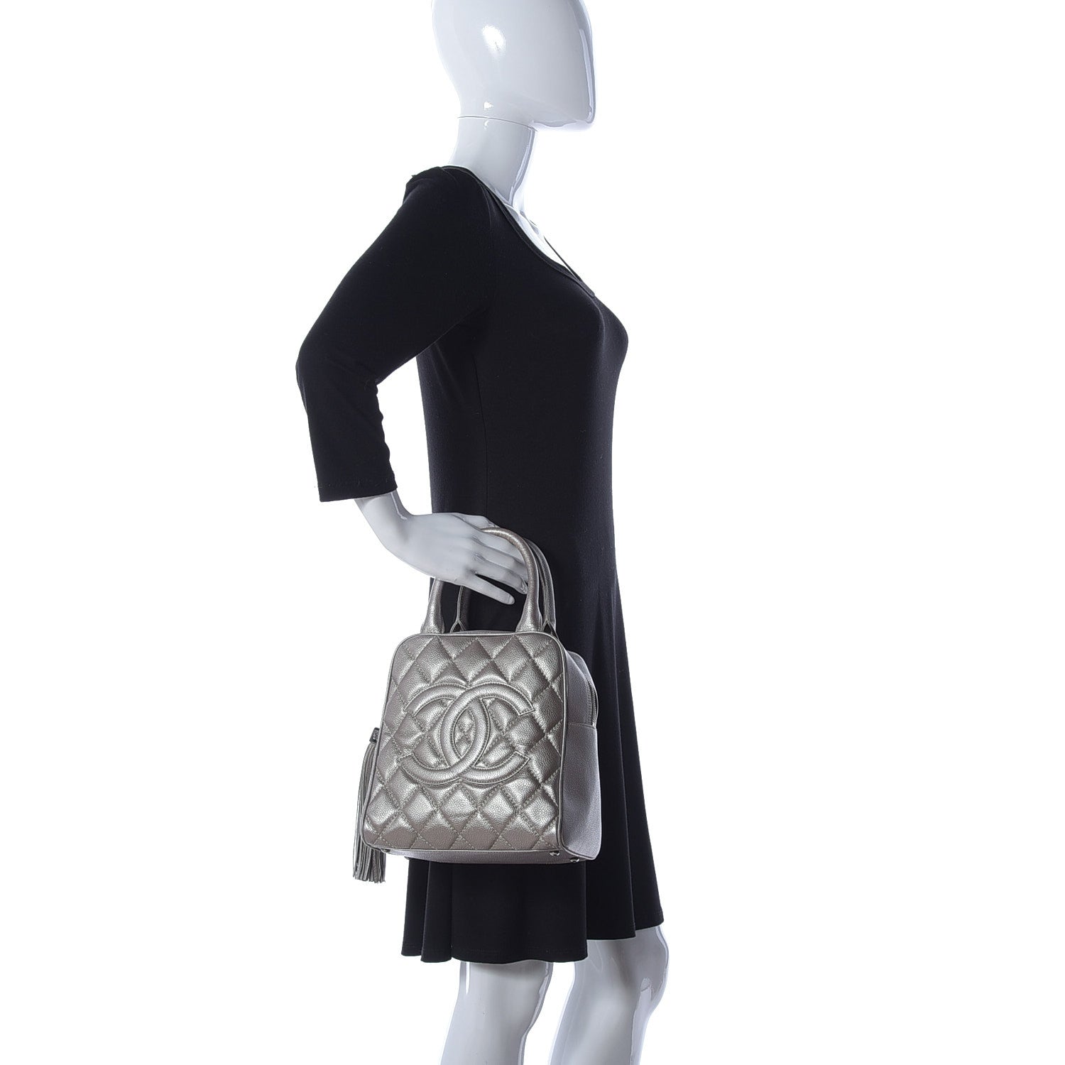 Chanel Metallic Caviar Quilted Vertical Bowler Light Gold 2 of 9