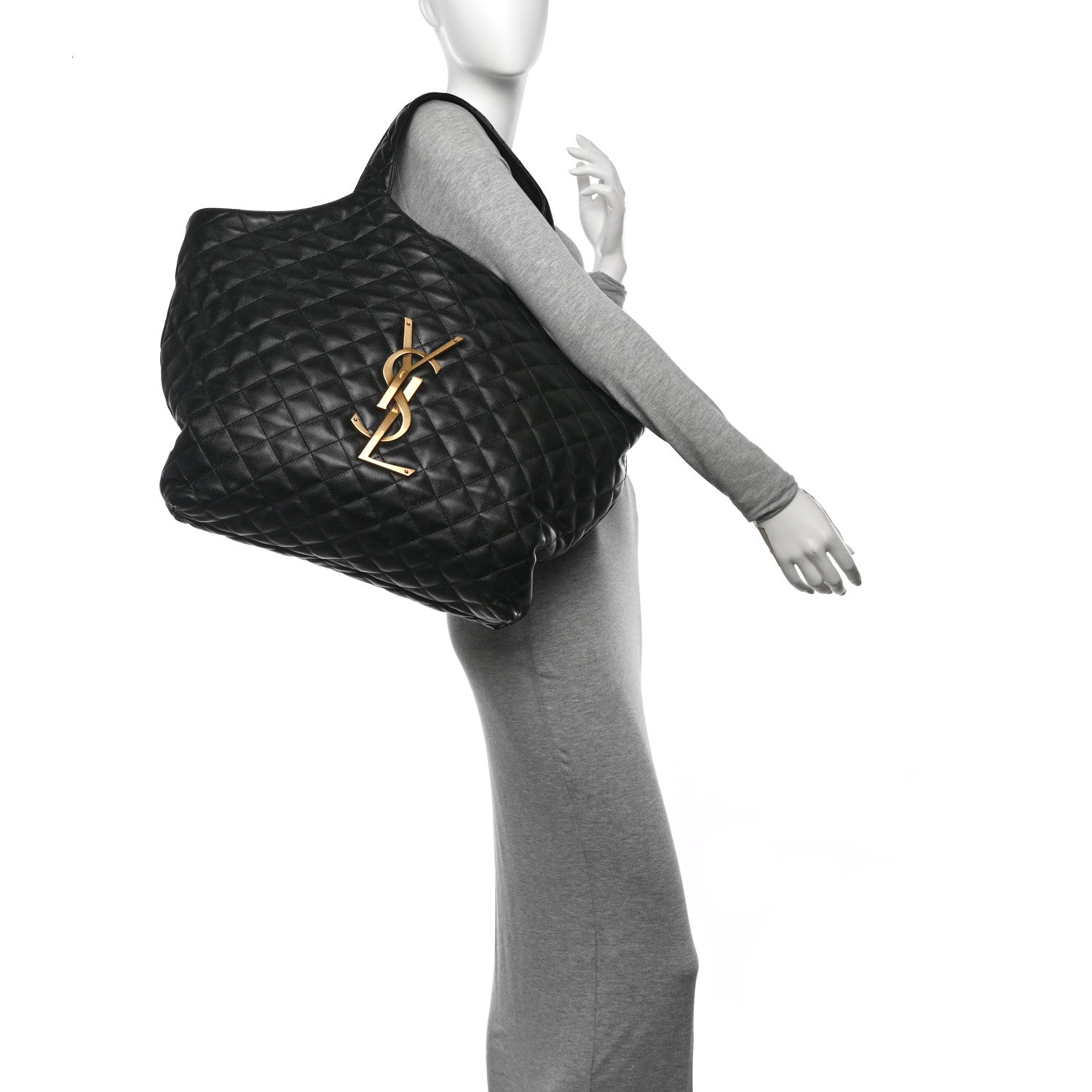 Saint Laurent Lambskin Quilted Maxi Icare Shopping Tote Black 2 of 12