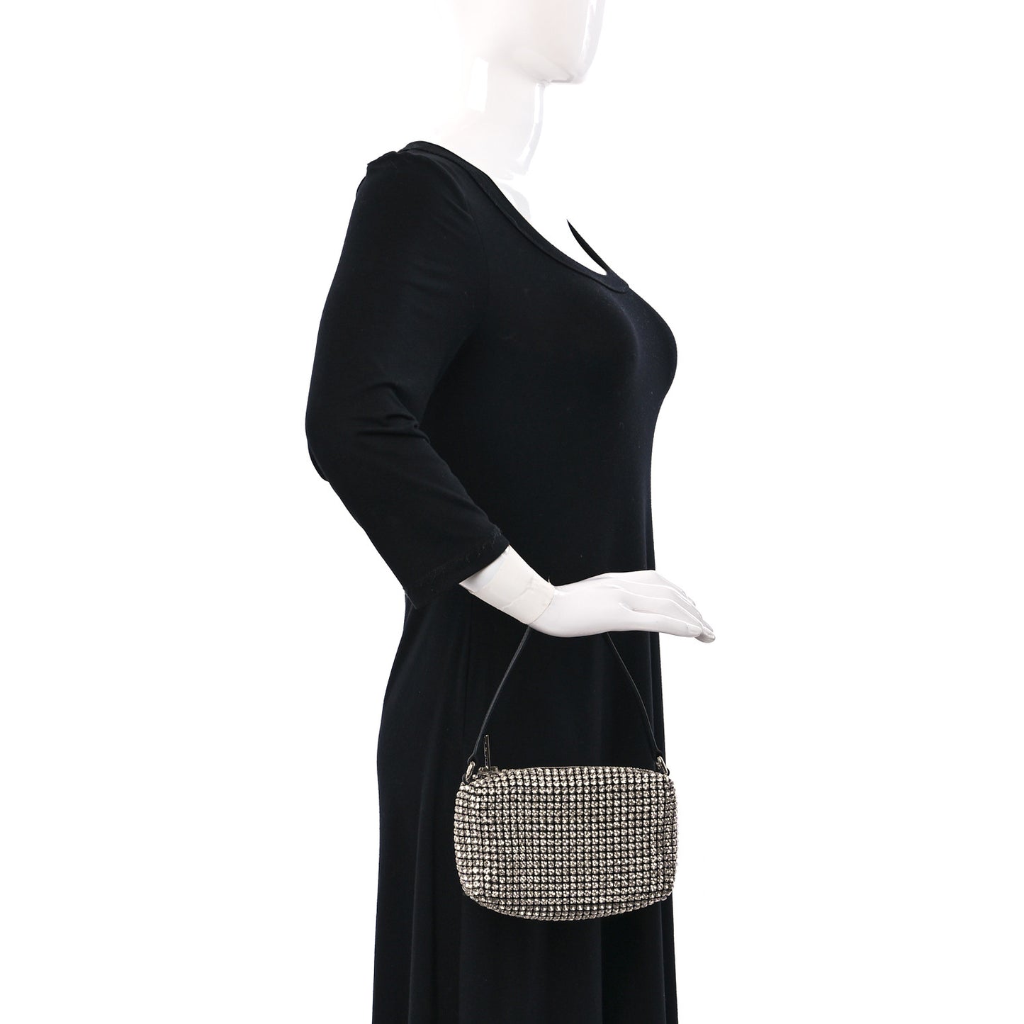 Mesh Crystal Rhinestone Mini Heiress Pouch Black Silver