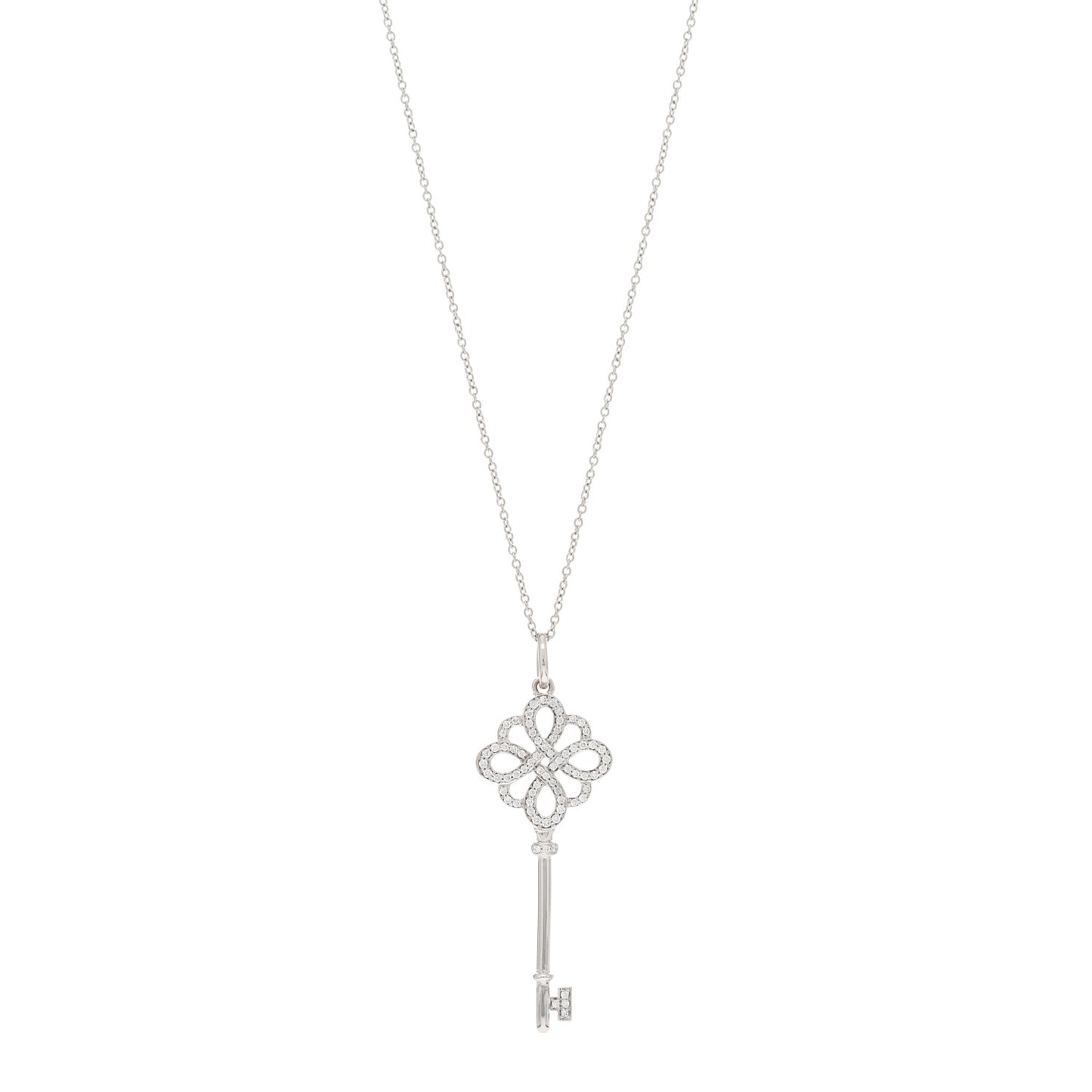 18K White Gold Diamond Knot Key Pendant Necklace