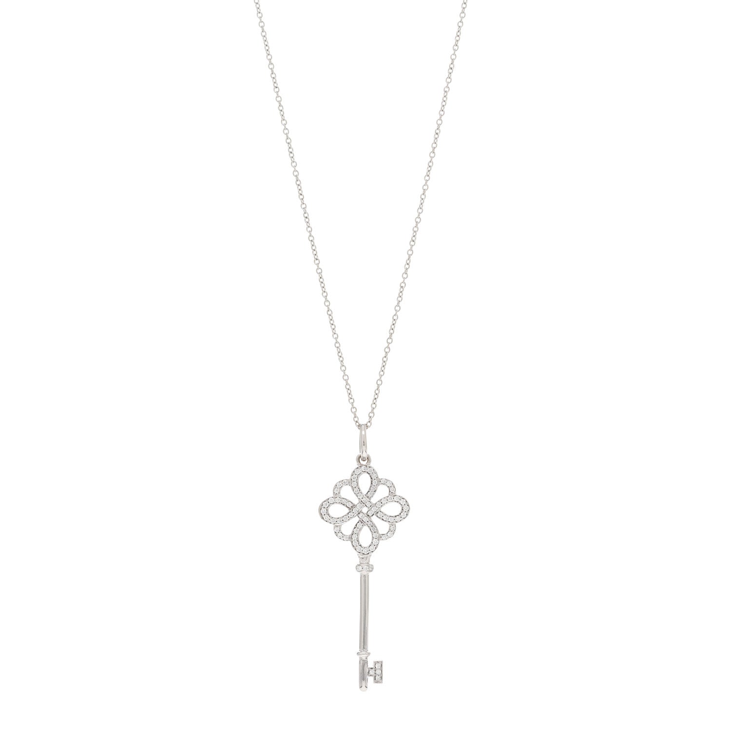 Tiffany 18K White Gold Diamond Knot Key Pendant Necklace 1 of 5