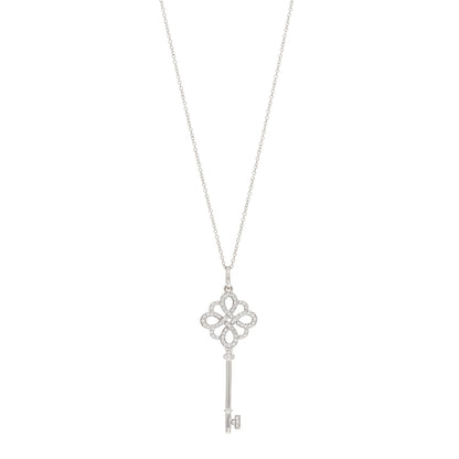 Tiffany 18K White Gold Diamond Knot Key Pendant Necklace 1 of 5