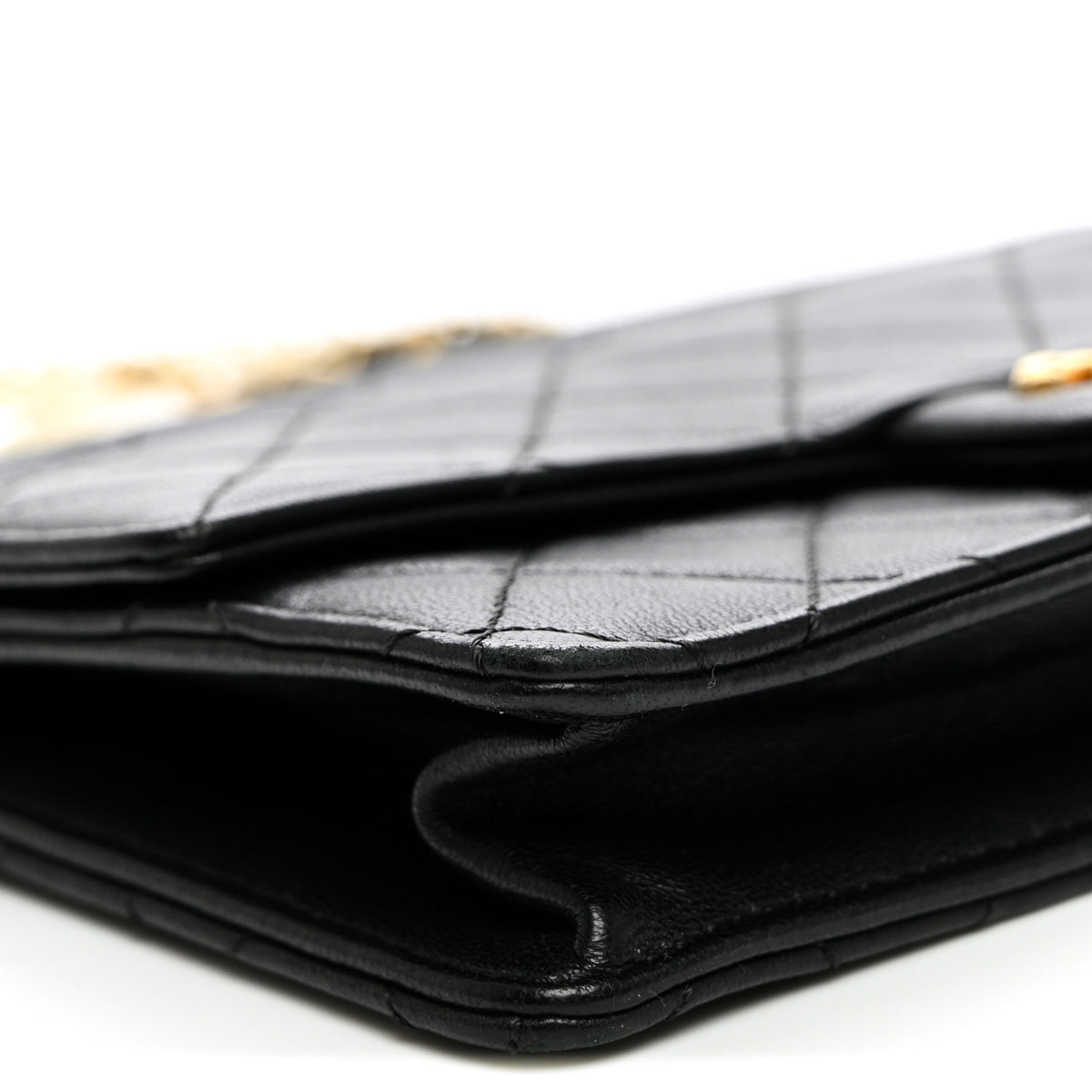 Lambskin Quilted Large Pearl Chain Flap Bag Black