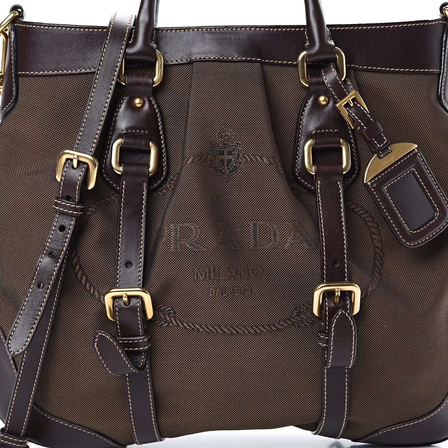 Prada Jacquard Logo Tote Brown 8 of 14