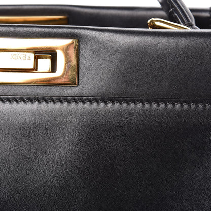 Fendi Vitello Morgan Shiny Nappa Medium Peekaboo Iconic Satchel Black Rosa Plaster 16 of 19