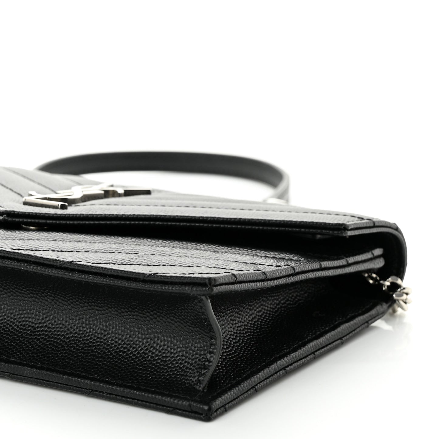 Grain De Poudre Matelasse Chevron Monogram Envelope Chain Wallet Black