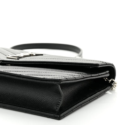 Saint Laurent Grain De Poudre Matelasse Chevron Monogram Envelope Chain Wallet Black 9 of 9