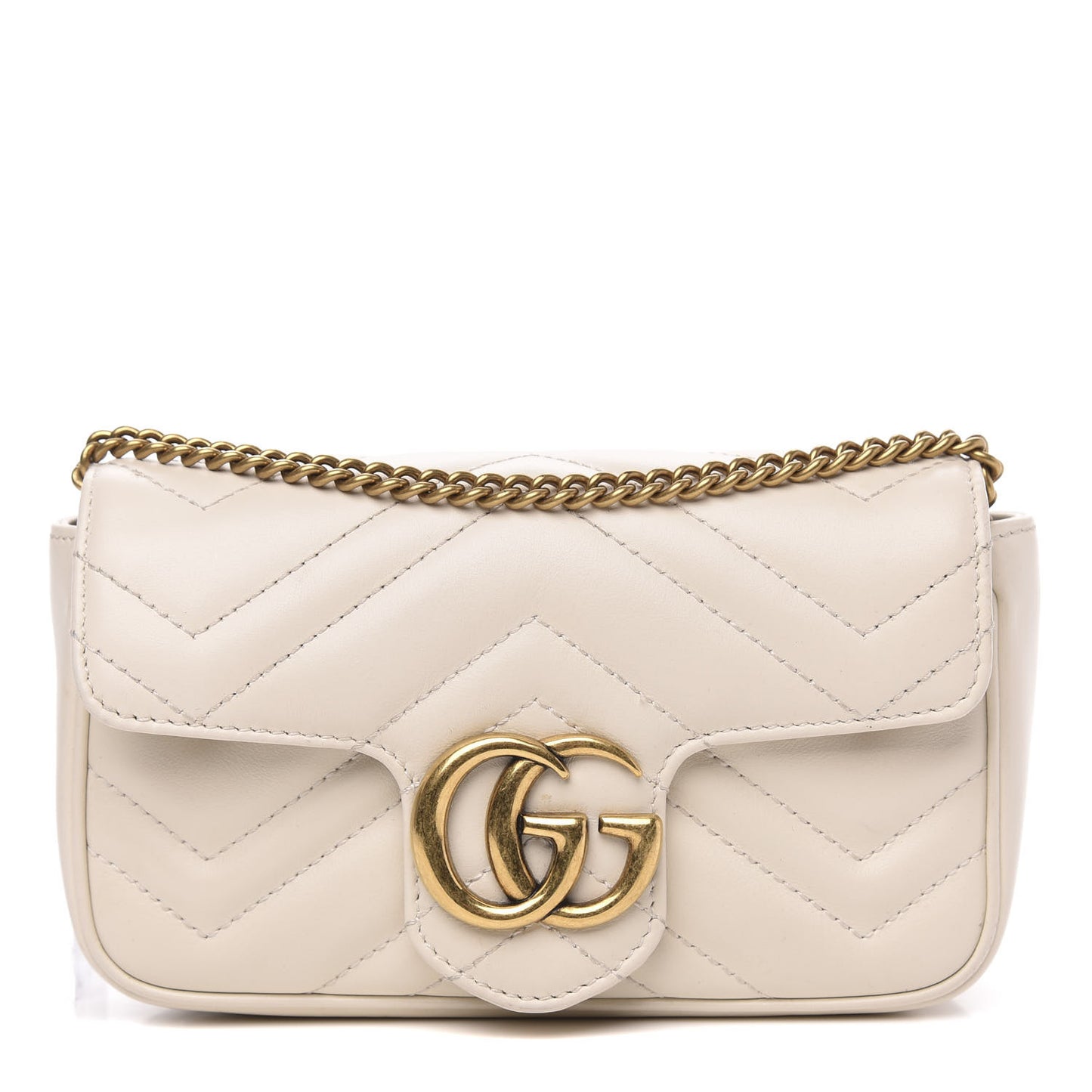 Calfskin Matelasse Super Mini GG Marmont Shoulder Bag White