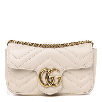 Gucci Calfskin Matelasse Super Mini GG Marmont Shoulder Bag White 1 of 12