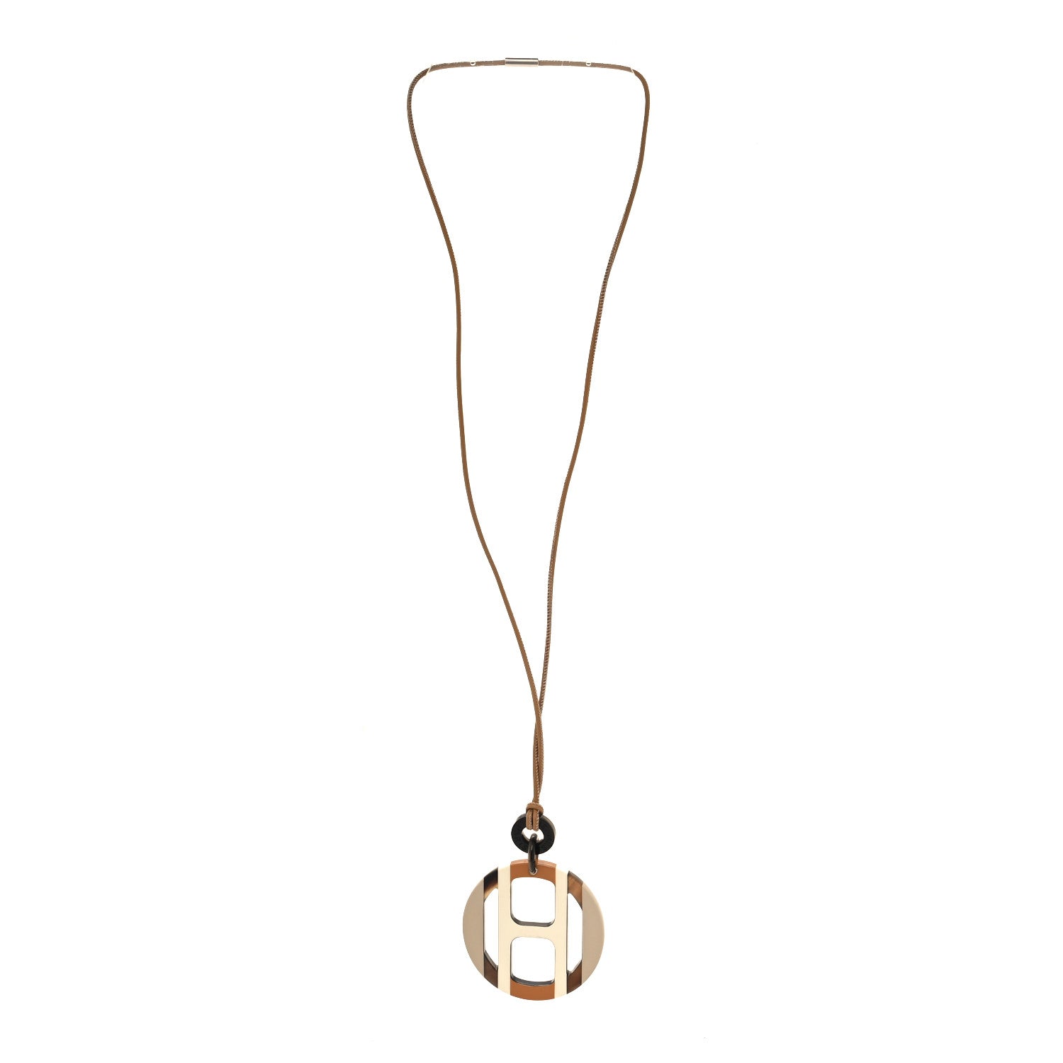 Hermes Buffalo Horn Lacquer H Equipe Pendant Necklace Sable 3 of 5