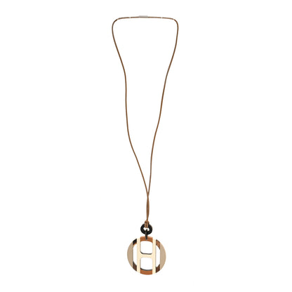 Hermes Buffalo Horn Lacquer H Equipe Pendant Necklace Sable 3 of 5