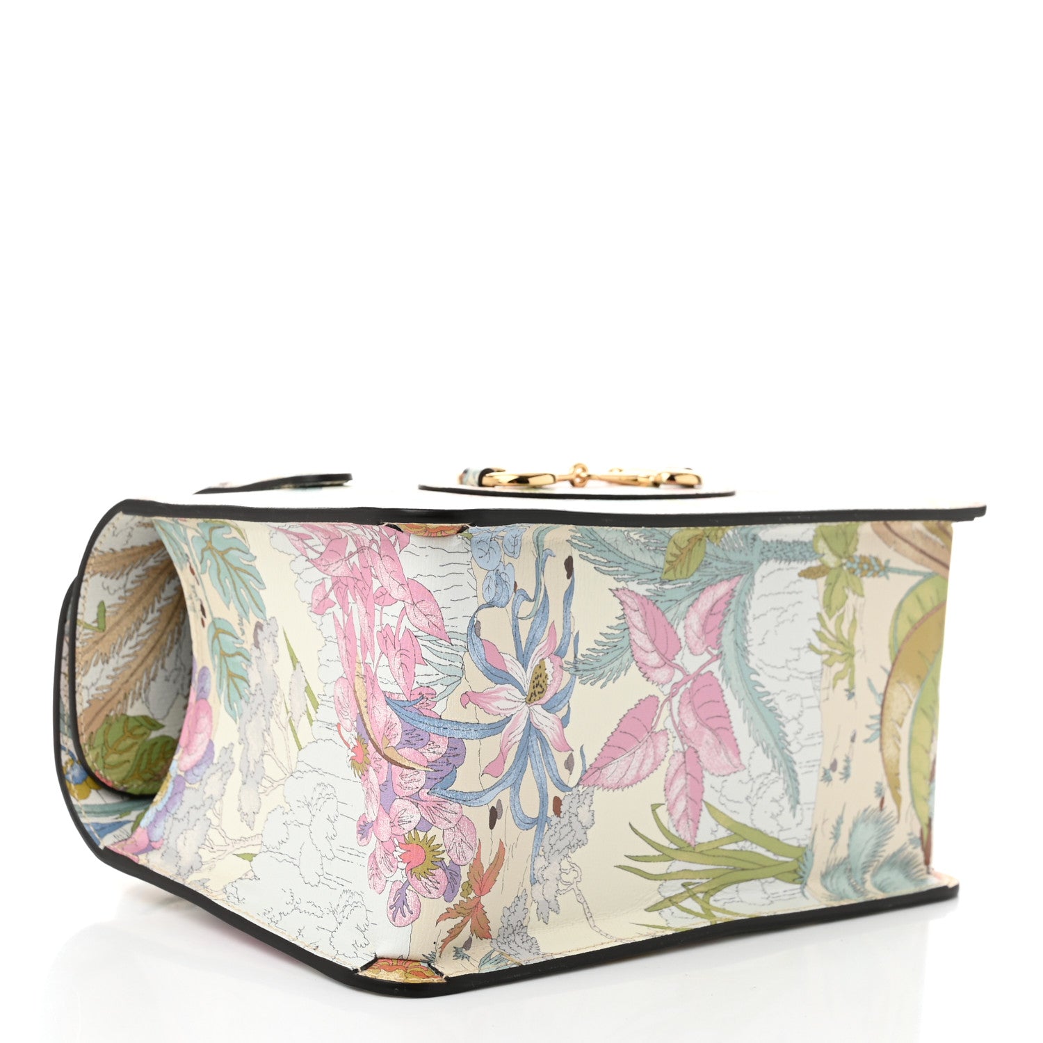 Gucci New Shangai Calfskin Tiger Savanah Mini Horsebit 1955 Foldover Top Handle Bag Chalky White Multicolor 4 of 10
