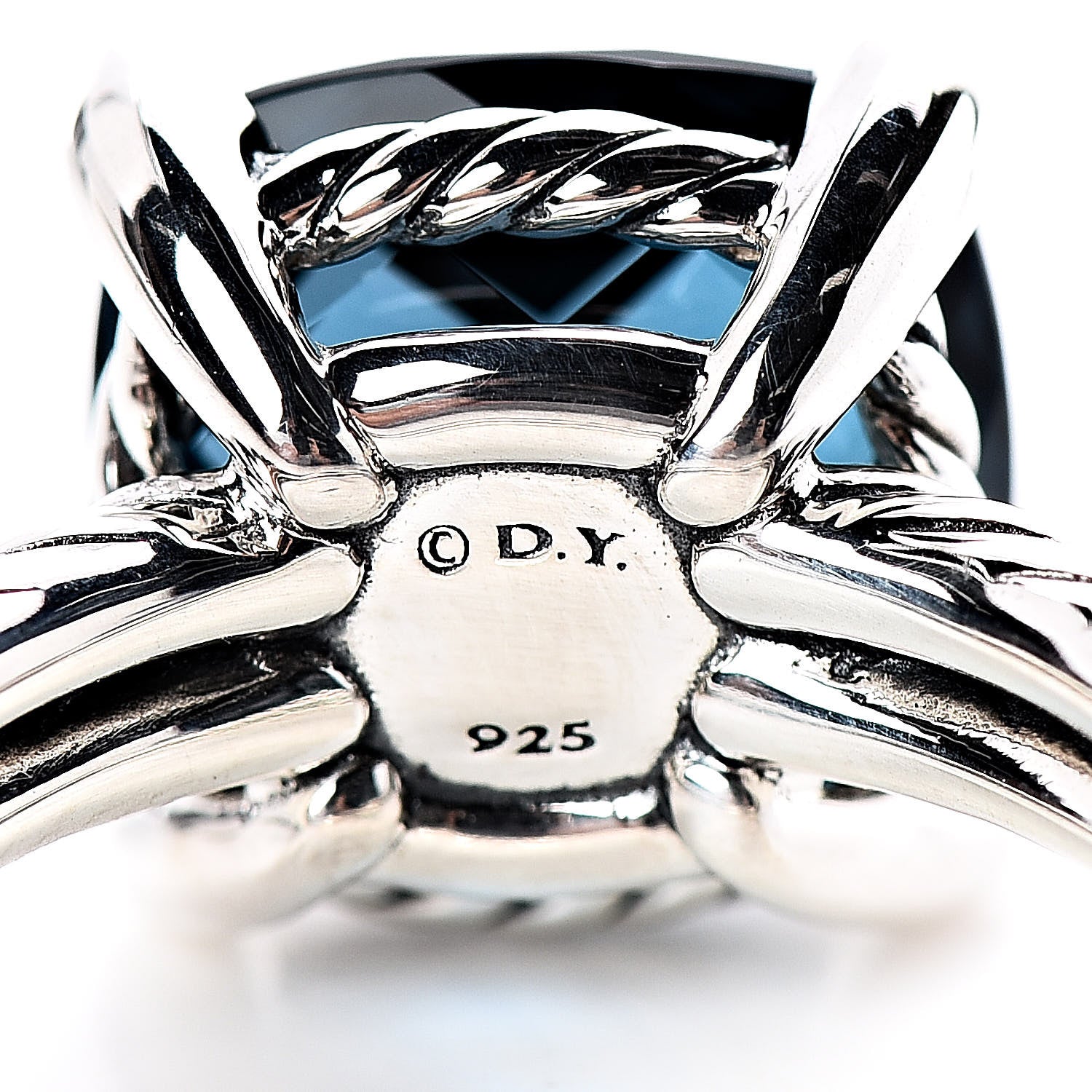 David Yurman Sterling Silver Diamond Hampton Blue Topaz 11mm Chatelaine Ring 52 6 5 of 5