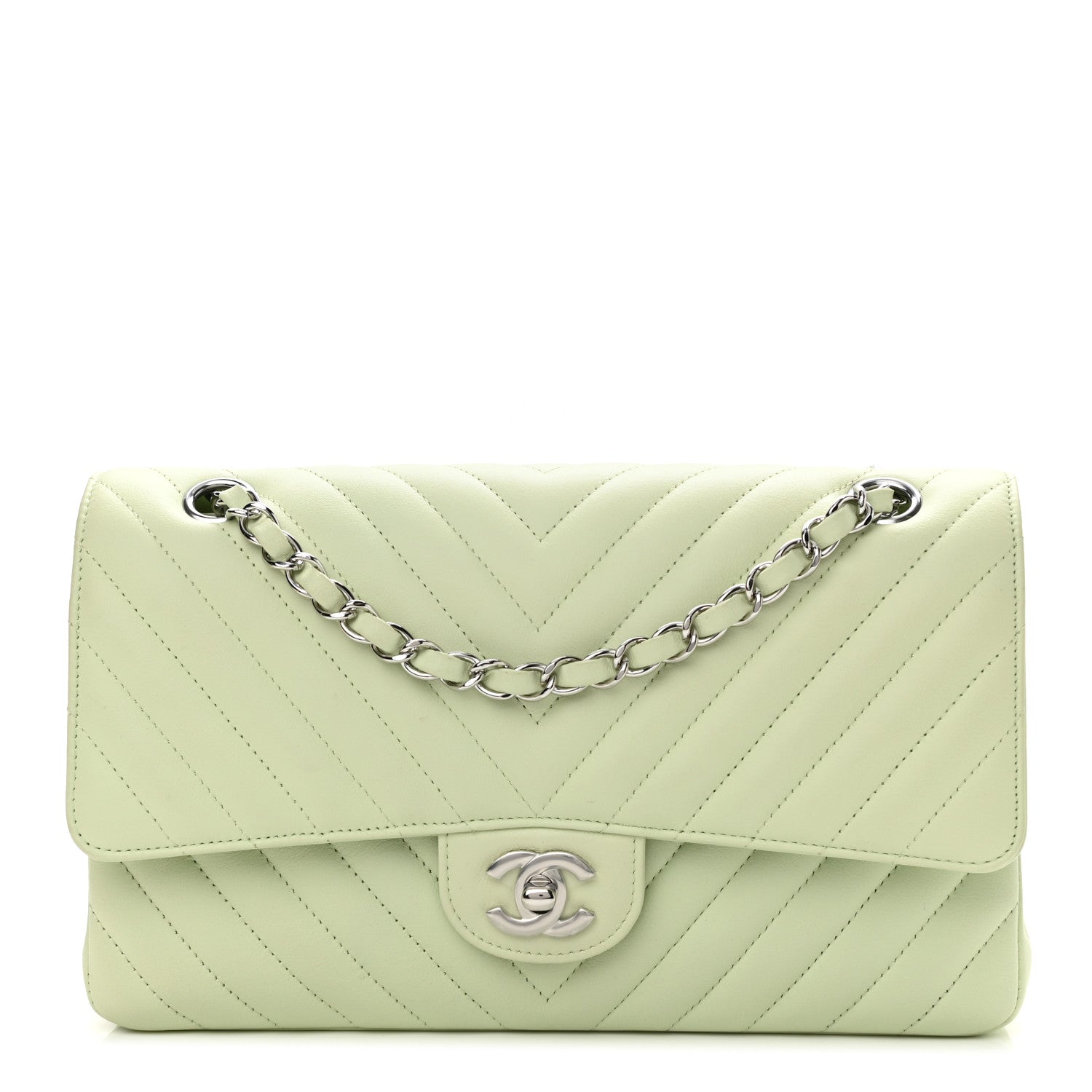 Chanel Calfskin Chevron Quilted Medium Double Flap Light Green 1 of 11